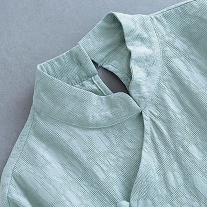 Robe mi-longue décontractée en coton et lin à lacets sur les côtés, style printemps, style décontracté, avec boutons grenouille et imprimé Buddha Stones - image 10