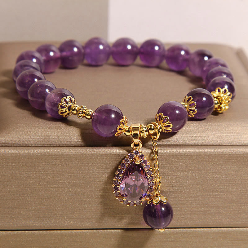 Bracelet d'équilibre en améthyste naturelle et Buddha Stones - Améthyste (tour de poignet : 17 cm) - image 1