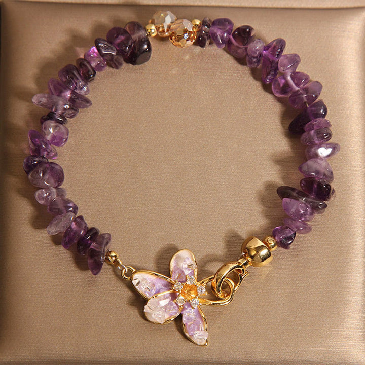 Bracelet d'équilibre en Buddha Stones, gravier irrégulier naturel, améthyste, cristal bleu, glycine - Améthyste (tour de poignet : 15-19 cm) - image 1