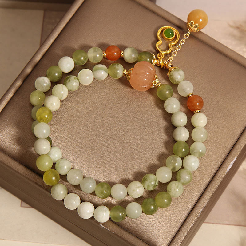 Bracelet porte-bonheur en jade serpentine et raisin vert, double tour, Buddha Stones - image 7