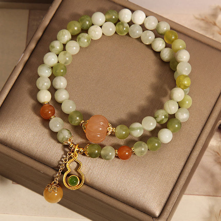 Bracelet porte-bonheur en jade serpentine et raisin vert, double tour, Buddha Stones - image 8