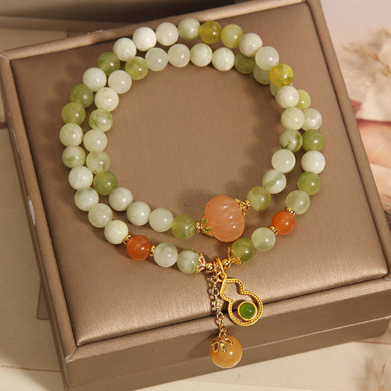 Bracelet porte-bonheur en jade serpentine et raisin vert, double tour, Buddha Stones - image 4