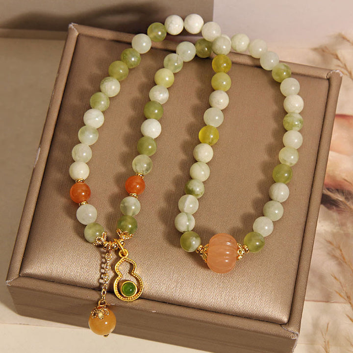 Bracelet porte-bonheur en jade serpentine et raisin vert, double tour, Buddha Stones - image 9