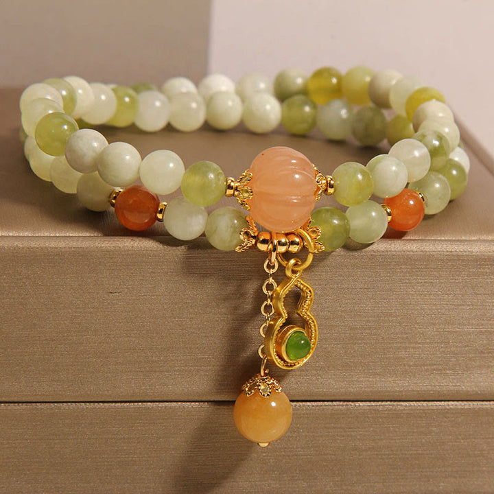 Bracelet porte-bonheur en jade serpentine et raisin vert, double tour, Buddha Stones - image 2
