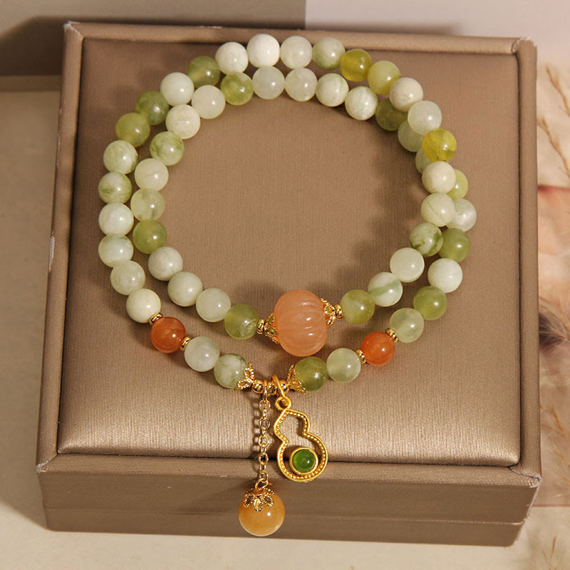 Bracelet porte-bonheur en jade serpentine et raisin vert, double tour, Buddha Stones - image 5