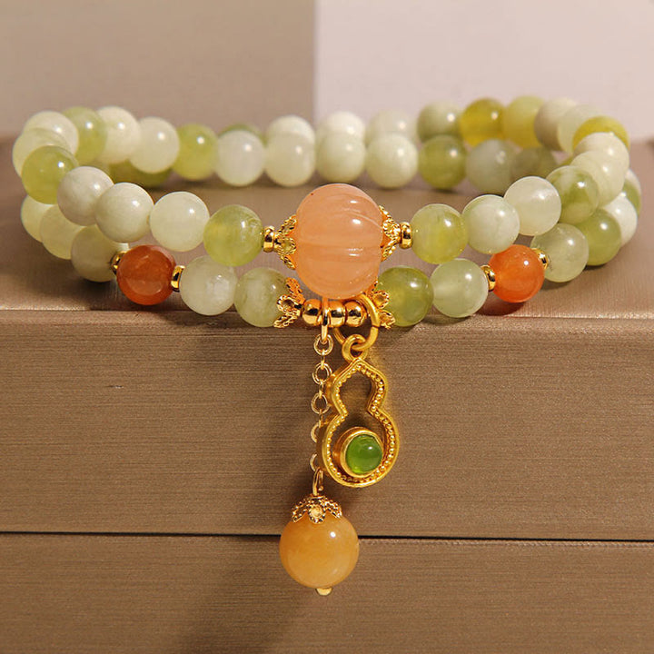 Bracelet porte-bonheur en jade serpentine et raisin vert, double tour, Buddha Stones - Jade serpentine raisin vert (tour de poignet : 17 cm) - image 1