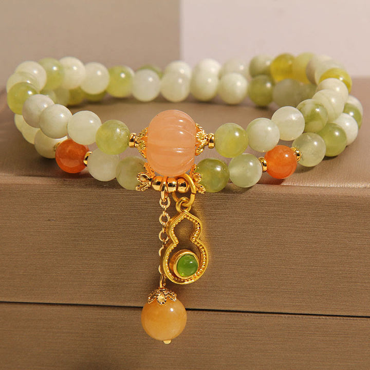 Bracelet porte-bonheur en jade serpentine et raisin vert, double tour, Buddha Stones - image 3