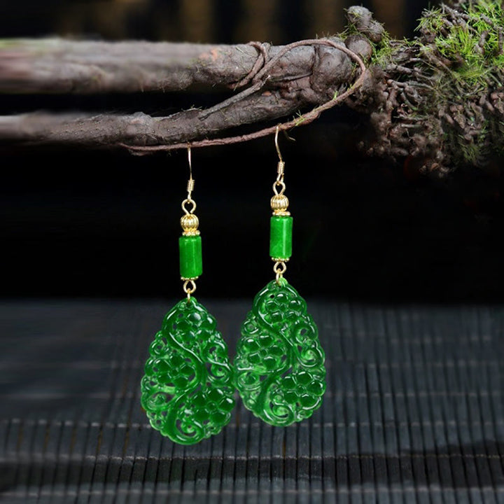 Boucles d'oreilles porte-bonheur en argent sterling 925, Buddha Stones , forme creuse, jade, agate rouge - Poteaux en jade et argent - image 7