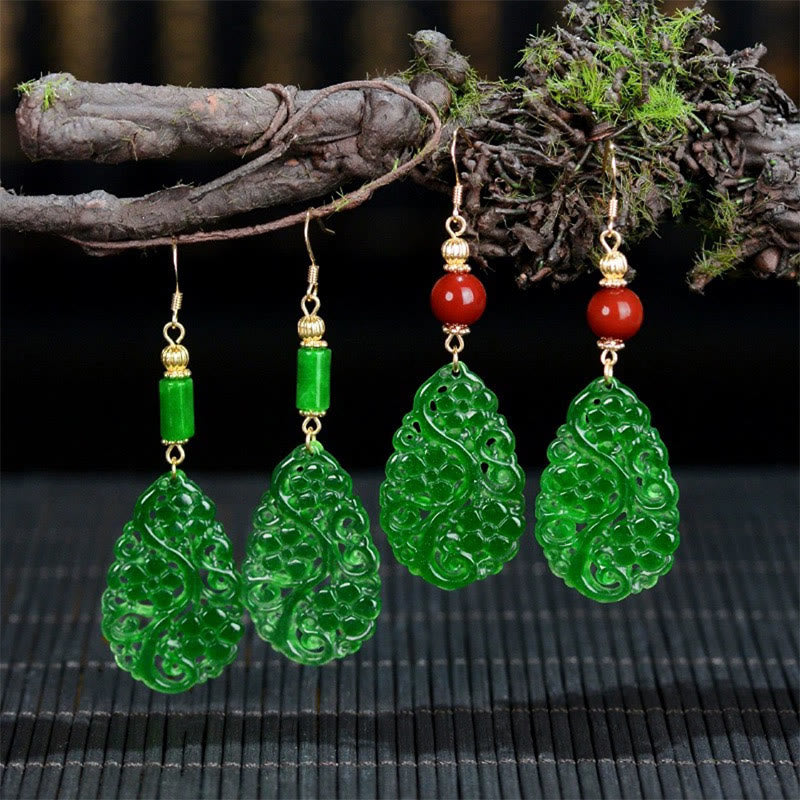 Boucles d'oreilles porte-bonheur en argent sterling 925, Buddha Stones , forme creuse, jade, agate rouge - image 1