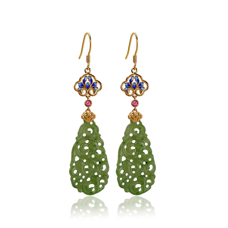 Boucles d'oreilles en argent sterling 925 émaillé et jade Hetian creux avec Buddha Stones - image 9
