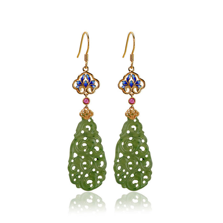 Boucles d'oreilles en argent sterling 925 émaillé et jade Hetian creux avec Buddha Stones - image 9