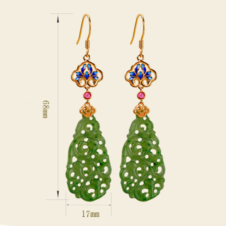 Boucles d'oreilles en argent sterling 925 émaillé et jade Hetian creux avec Buddha Stones - image 11