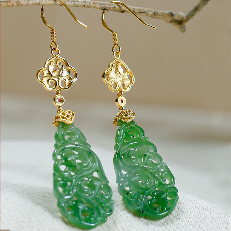 Boucles d'oreilles en argent sterling 925 émaillé et jade Hetian creux avec Buddha Stones - image 2