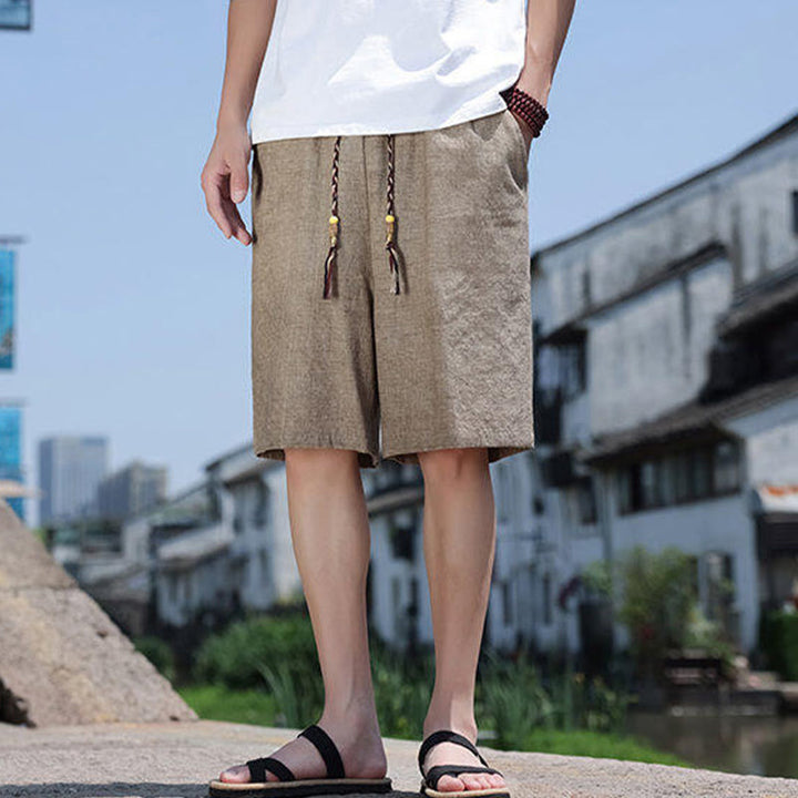 Short court en lin pour homme avec poches et perles et Buddha Stones - image 1