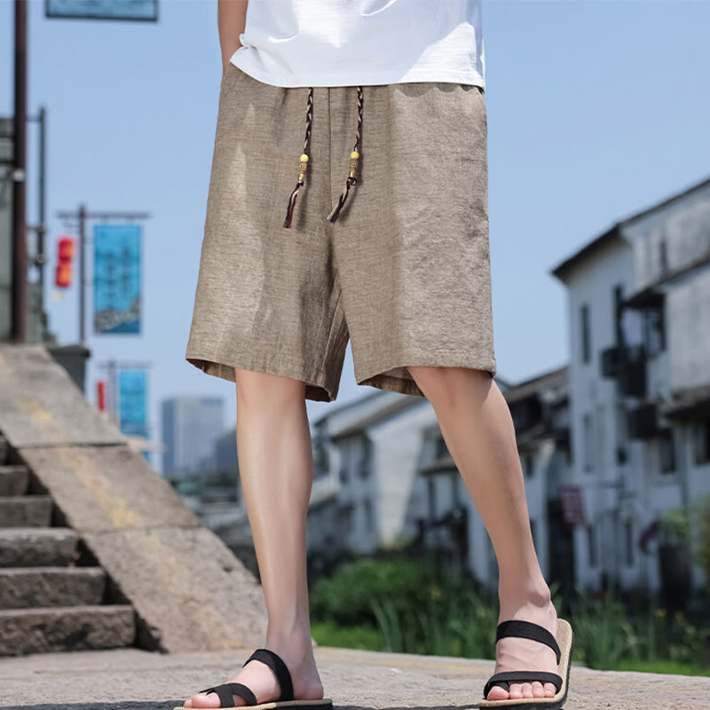 Short court en lin pour homme avec poches et perles et Buddha Stones - image 3