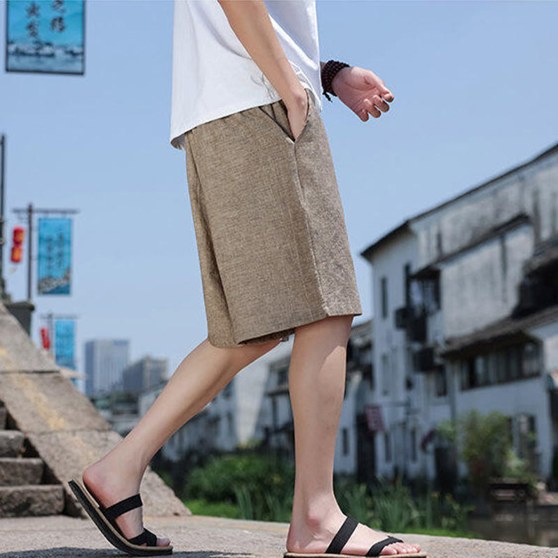 Short court en lin pour homme avec poches et perles et Buddha Stones - image 4