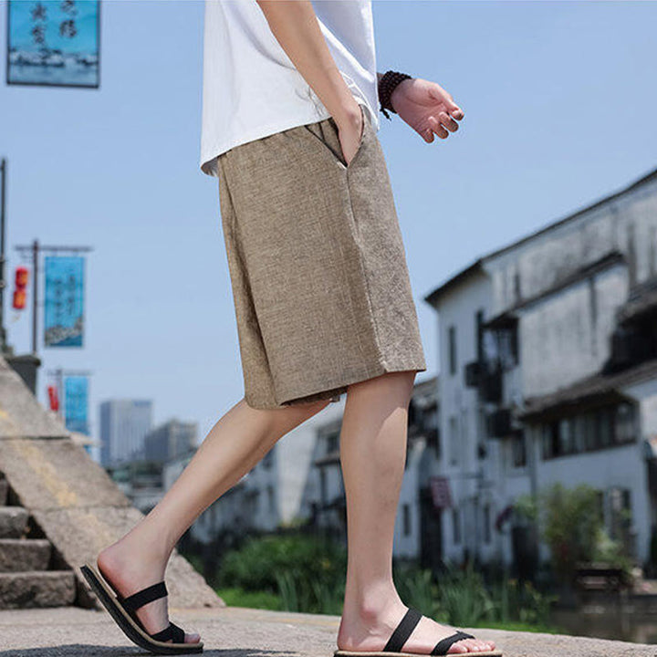 Short court en lin pour homme avec poches et perles et Buddha Stones - image 4