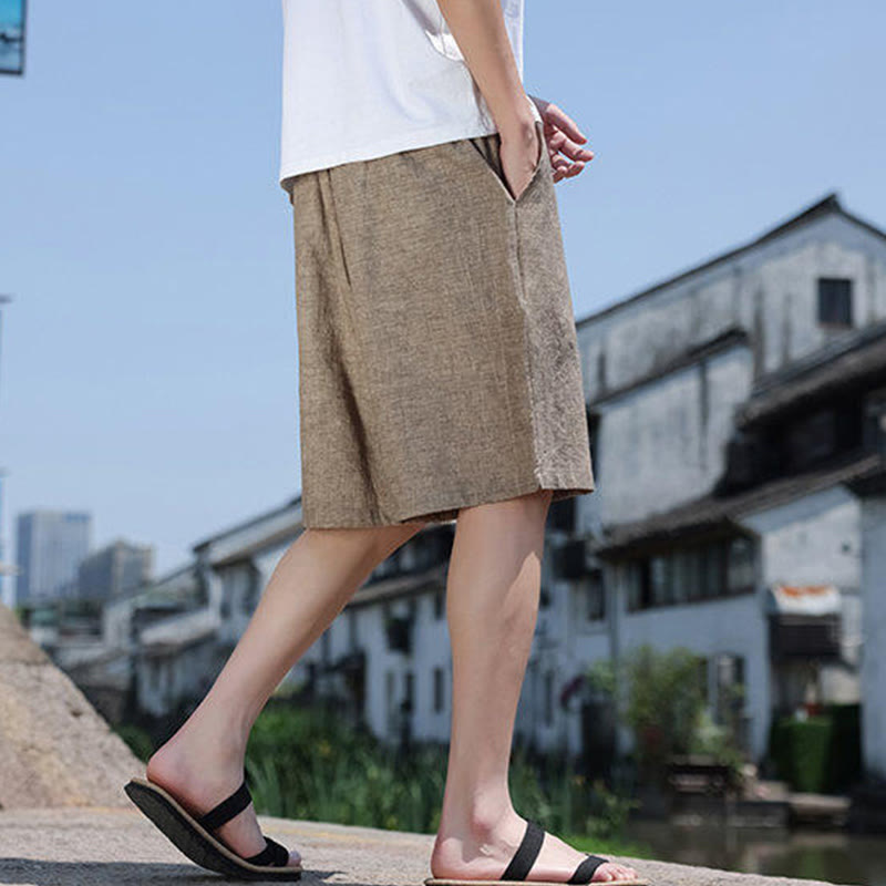 Short court en lin pour homme avec poches et perles et Buddha Stones - image 3