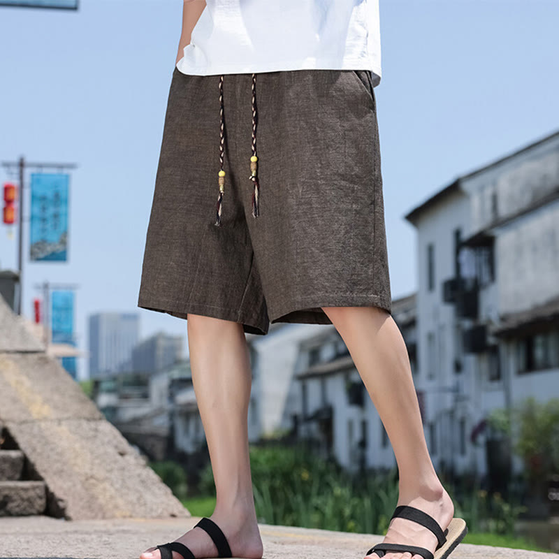 Short court en lin pour homme avec poches et perles et Buddha Stones - image 9