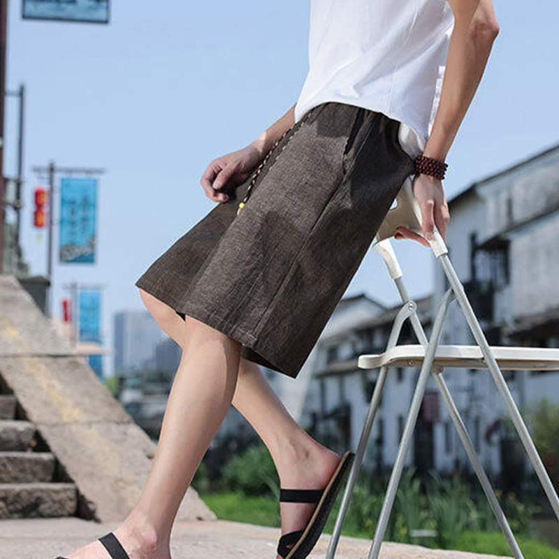 Short court en lin pour homme avec poches et perles et Buddha Stones - image 15