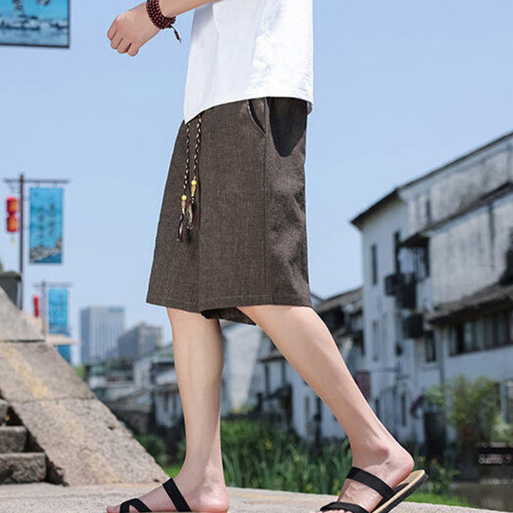 Short court en lin pour homme avec poches et perles et Buddha Stones - image 14
