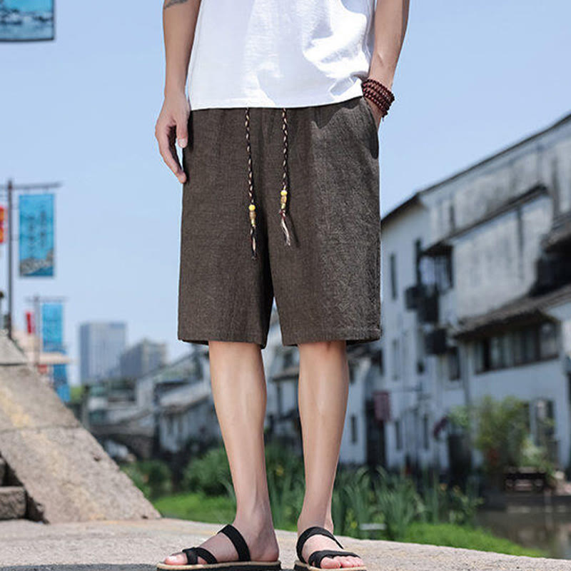 Short court en lin pour homme avec poches et perles et Buddha Stones - image 9
