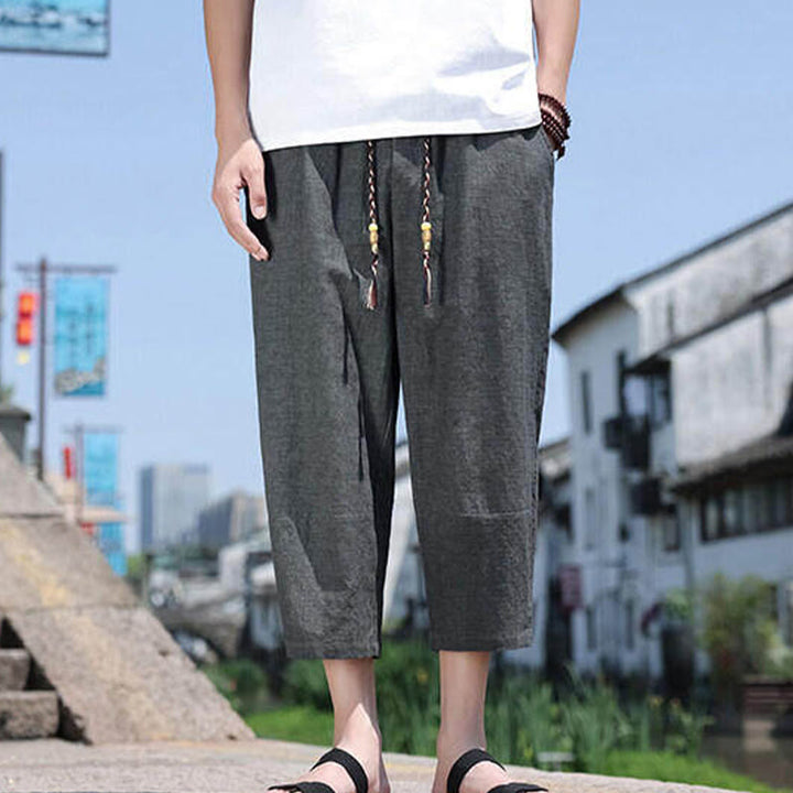 Pantalon décontracté en élasthanne avec cordon de serrage et perles tissées Buddha Stones pour homme, longueur 7-8, avec poches - image 5