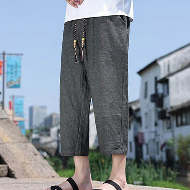 Pantalon décontracté en élasthanne avec cordon de serrage et perles tissées Buddha Stones pour homme, longueur 7-8, avec poches - image 5