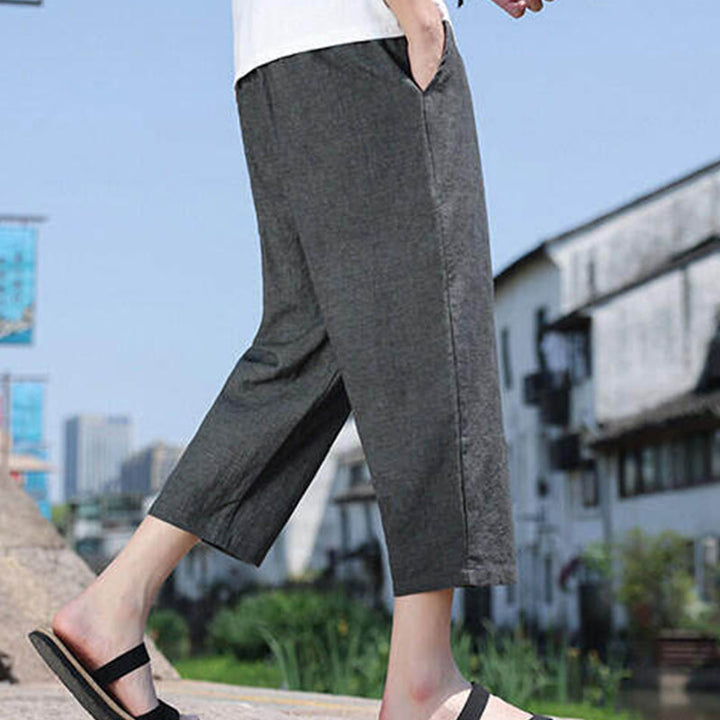 Pantalon décontracté en élasthanne avec cordon de serrage et perles tissées Buddha Stones pour homme, longueur 7-8, avec poches - image 2