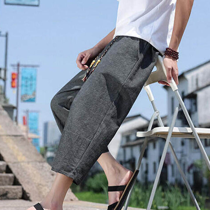 Pantalon décontracté en élasthanne avec cordon de serrage et perles tissées Buddha Stones pour homme, longueur 7-8, avec poches - image 7