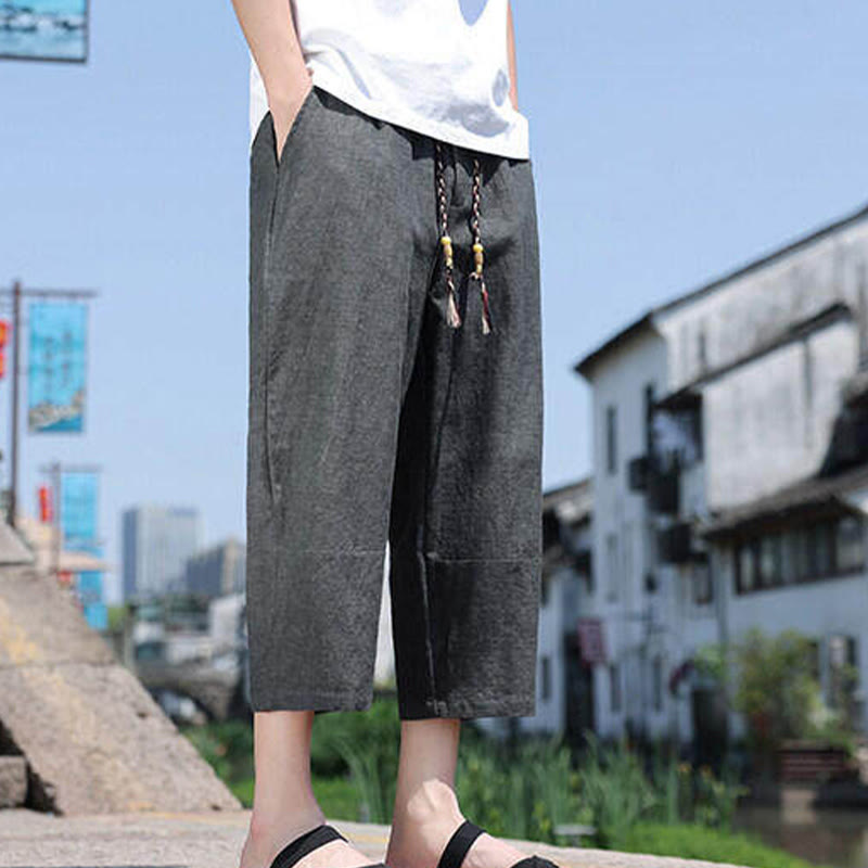 Pantalon décontracté en élasthanne avec cordon de serrage et perles tissées Buddha Stones pour homme, longueur 7-8, avec poches - image 9