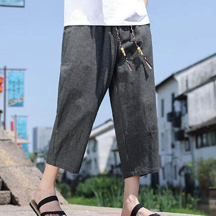 Pantalon décontracté en élasthanne avec cordon de serrage et perles tissées Buddha Stones pour homme, longueur 7-8, avec poches - Gris ardoise foncé - US/UK/AU46，EU56 (5XL) - image 0