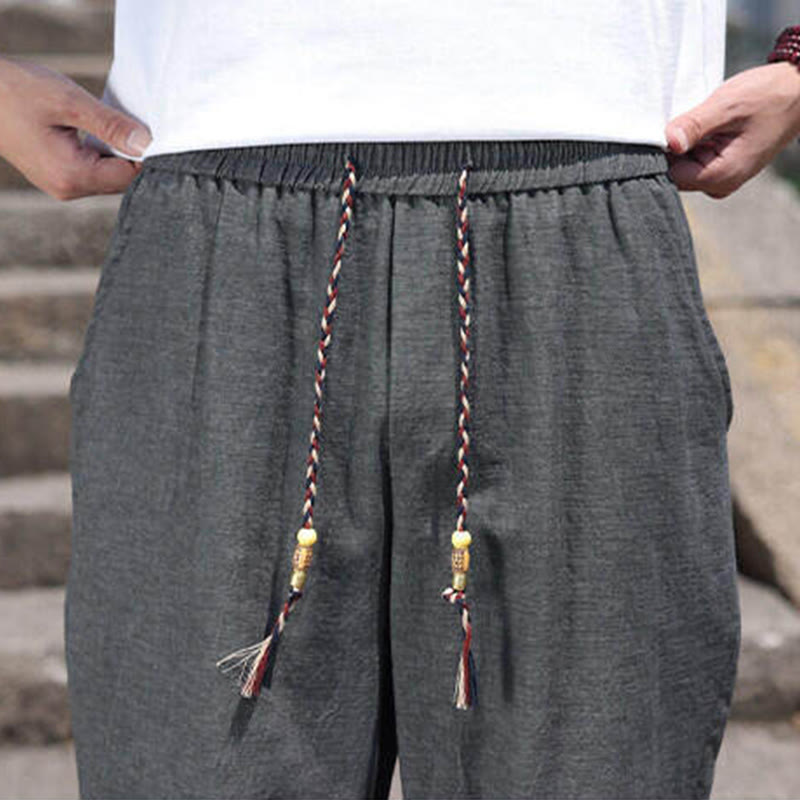 Pantalon décontracté en élasthanne avec cordon de serrage et perles tissées Buddha Stones pour homme, longueur 7-8, avec poches - image 10