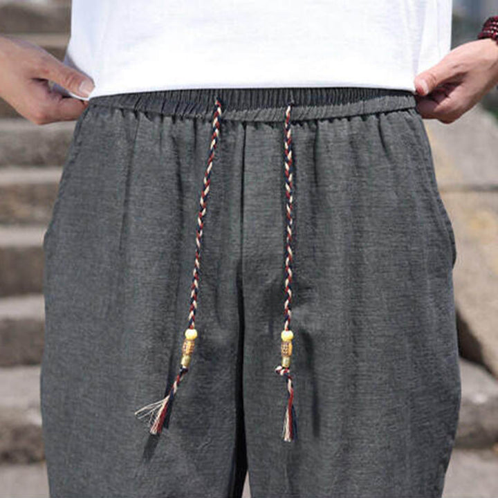 Pantalon décontracté en élasthanne avec cordon de serrage et perles tissées Buddha Stones pour homme, longueur 7-8, avec poches - image 10