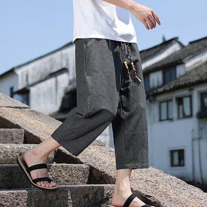 Pantalon décontracté en élasthanne avec cordon de serrage et perles tissées Buddha Stones pour homme, longueur 7-8, avec poches - image 7