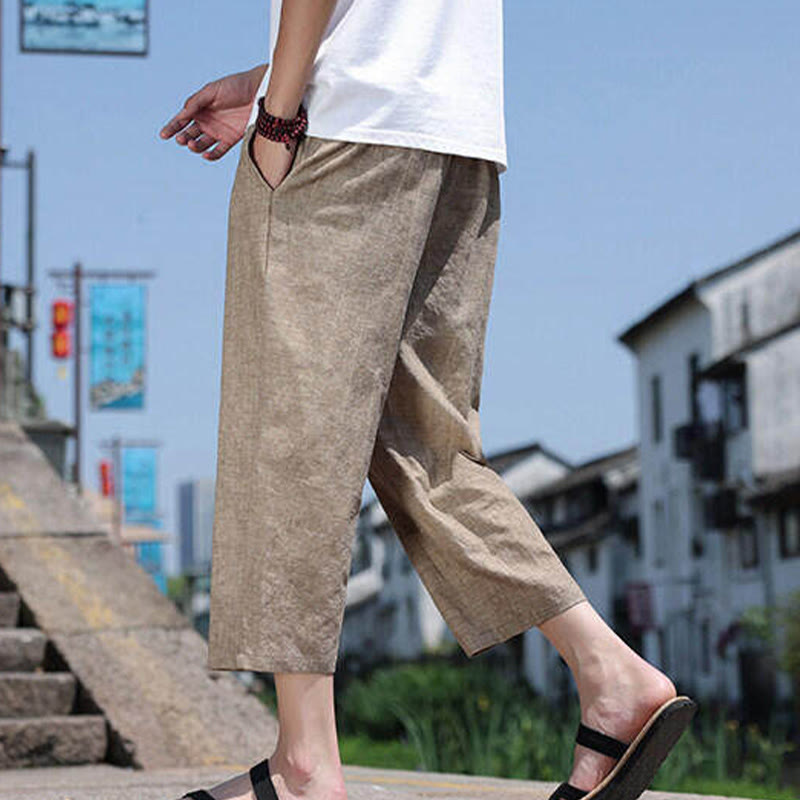 Pantalon décontracté en élasthanne avec cordon de serrage et perles tissées Buddha Stones pour homme, longueur 7-8, avec poches - image 15
