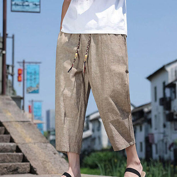 Pantalon décontracté en élasthanne avec cordon de serrage et perles tissées Buddha Stones pour homme, longueur 7-8, avec poches - image 16