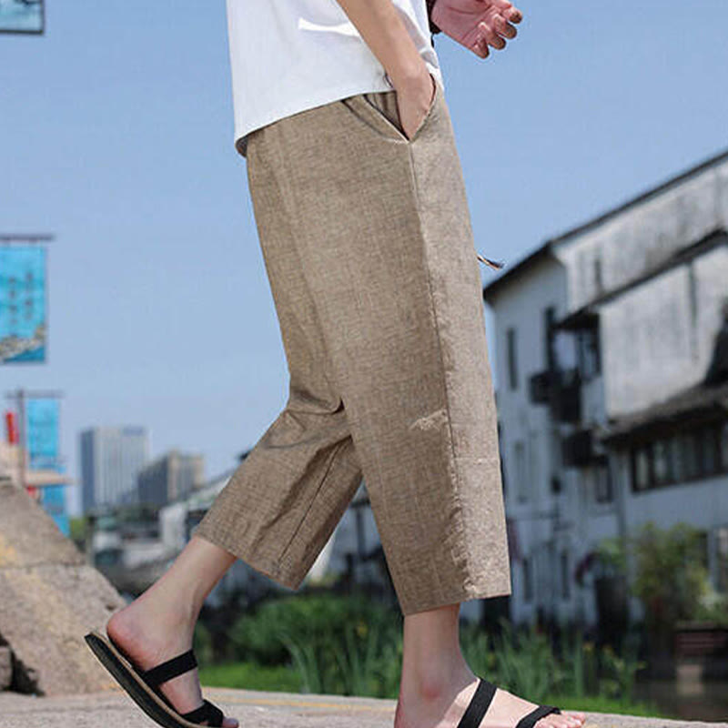 Pantalon décontracté en élasthanne avec cordon de serrage et perles tissées Buddha Stones pour homme, longueur 7-8, avec poches - image 18