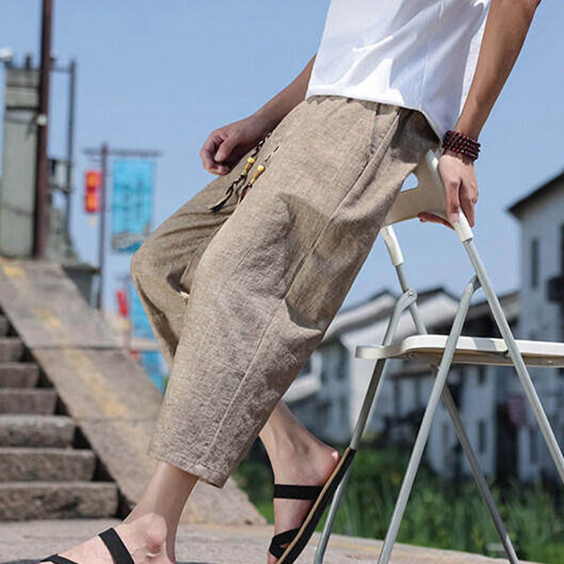 Pantalon décontracté en élasthanne avec cordon de serrage et perles tissées Buddha Stones pour homme, longueur 7-8, avec poches - image 17