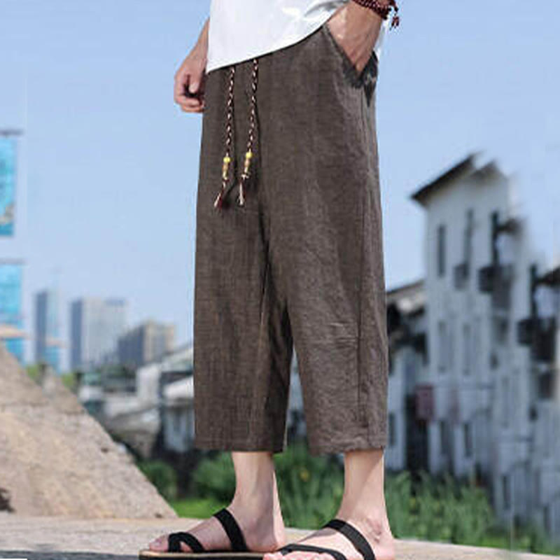 Pantalon décontracté en élasthanne avec cordon de serrage et perles tissées Buddha Stones pour homme, longueur 7-8, avec poches - SaddleBrown - US/UK/AU46，EU56 (5XL) - image 19