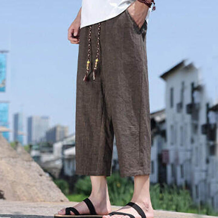 Pantalon décontracté en élasthanne avec cordon de serrage et perles tissées Buddha Stones pour homme, longueur 7-8, avec poches - SaddleBrown - US/UK/AU46，EU56 (5XL) - image 18