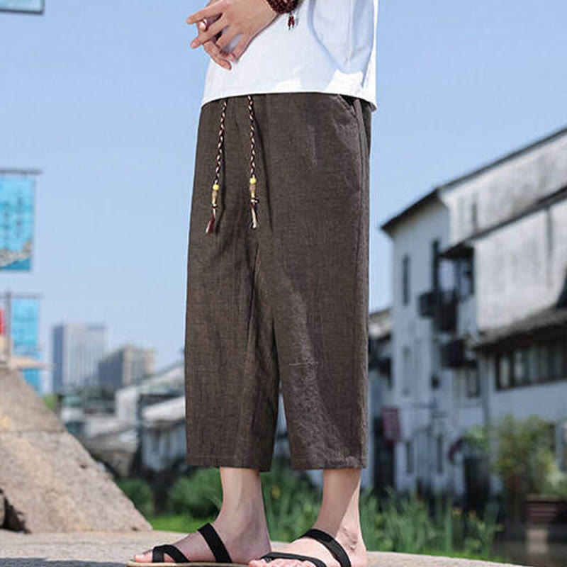 Pantalon décontracté en élasthanne avec cordon de serrage et perles tissées Buddha Stones pour homme, longueur 7-8, avec poches - image 20
