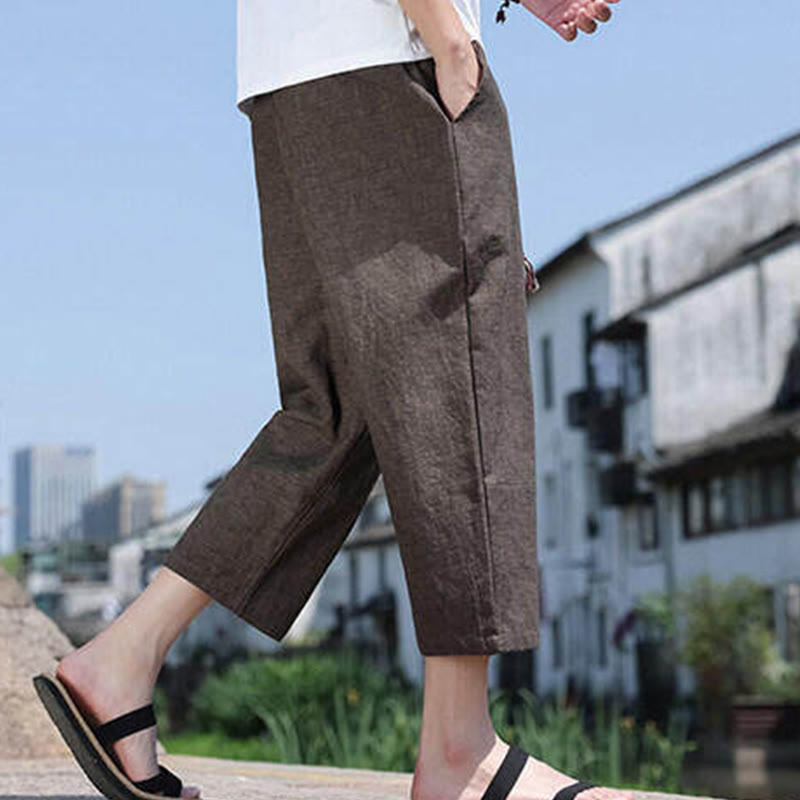 Pantalon décontracté en élasthanne avec cordon de serrage et perles tissées Buddha Stones pour homme, longueur 7-8, avec poches - image 21