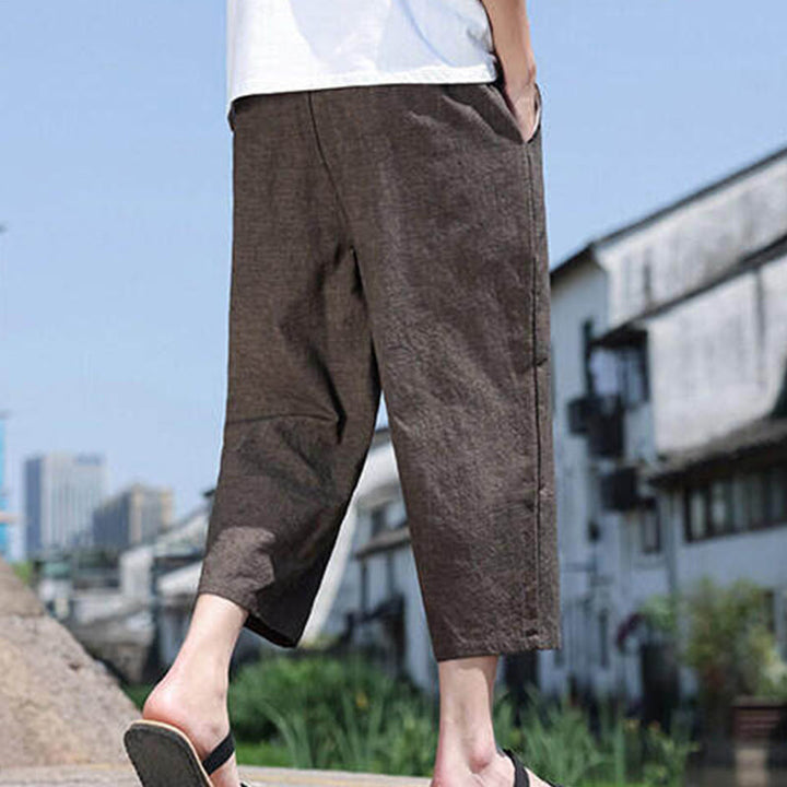 Pantalon décontracté en élasthanne avec cordon de serrage et perles tissées Buddha Stones pour homme, longueur 7-8, avec poches - image 21