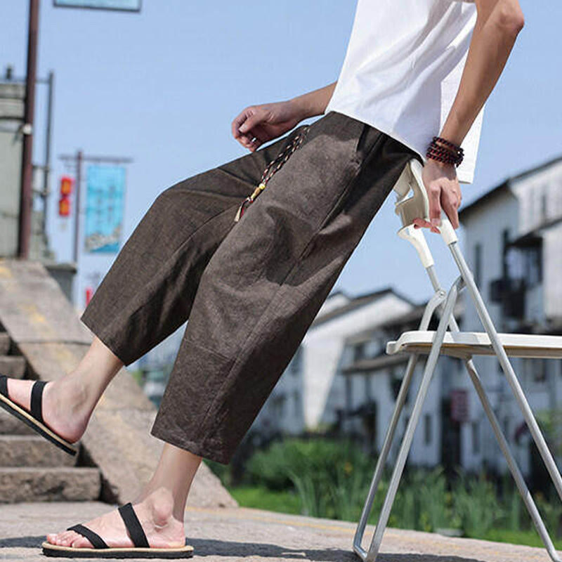 Pantalon décontracté en élasthanne avec cordon de serrage et perles tissées Buddha Stones pour homme, longueur 7-8, avec poches - image 24
