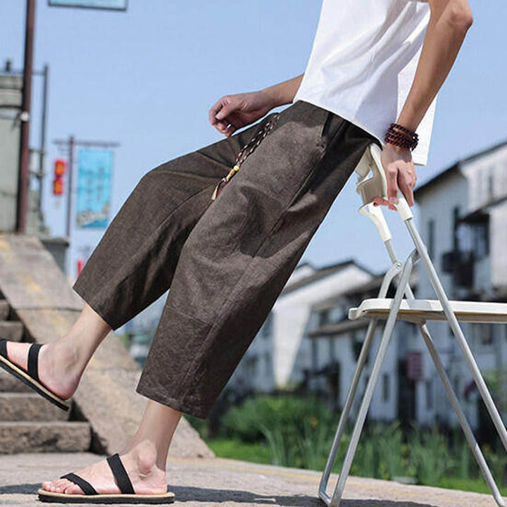 Pantalon décontracté en élasthanne avec cordon de serrage et perles tissées Buddha Stones pour homme, longueur 7-8, avec poches - image 24
