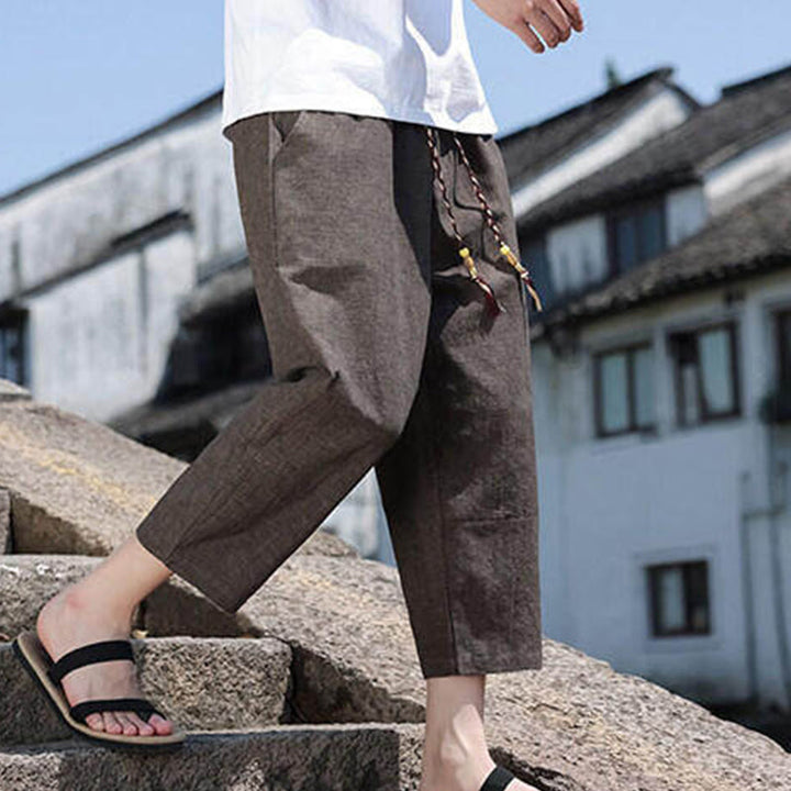 Pantalon décontracté en élasthanne avec cordon de serrage et perles tissées Buddha Stones pour homme, longueur 7-8, avec poches - image 22