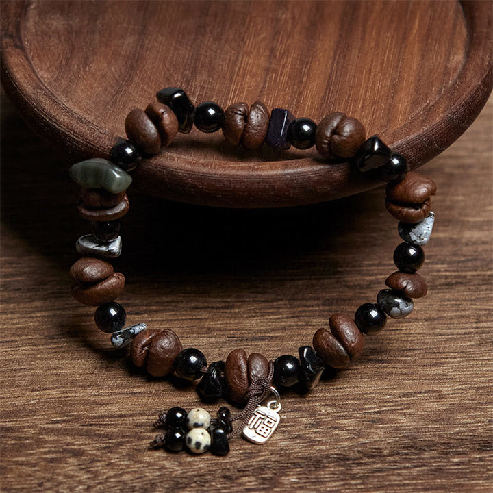 Bracelet de protection en Buddha Stones de café naturels et œil de tigre Fu - image 2