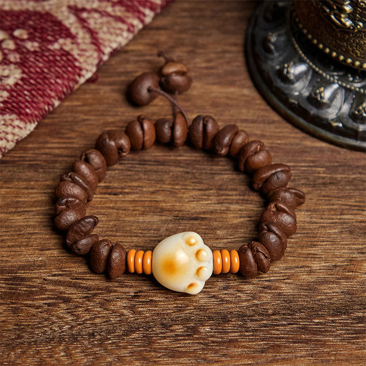 Bracelet de perles Bodhi en grains de café et pattes de chat naturelles en Buddha Stones - Grain de café (tour de poignet : 16 cm) - image 1