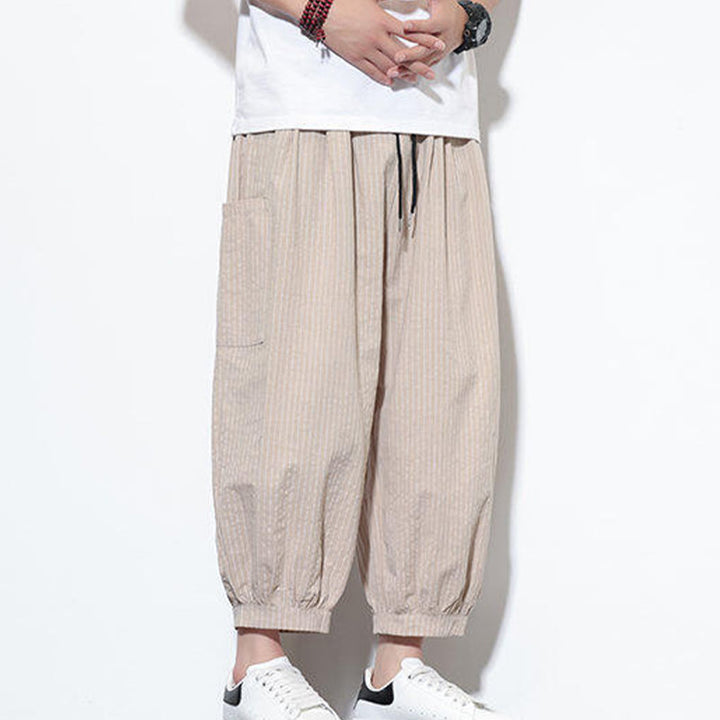 Pantalon sarouel décontracté à rayures en coton pour homme, longueur 7-8, avec poches, Buddha Stones - image 5
